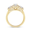 Thumbnail Image 3 of Memories Moments Magic Round-Cut Diamond Three-Stone Halo Engagement Ring 1-1/2 ct tw 14K Yellow Gold