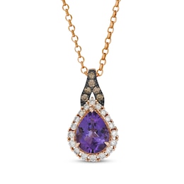 Le Vian Pear-Shaped Amethyst Necklace 1/3 ct tw Diamonds 14K Strawberry Gold 19"