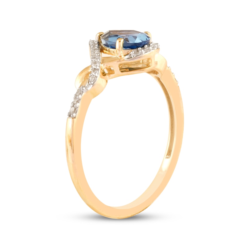 Main Image 2 of Pear-Shaped London Blue Topaz & Diamond Ring 1/10 ct tw 10K Yellow Gold