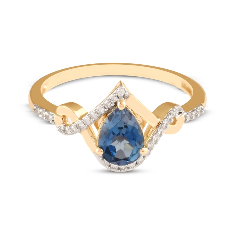 Main Image 3 of Pear-Shaped London Blue Topaz & Diamond Ring 1/10 ct tw 10K Yellow Gold