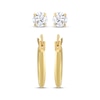 Thumbnail Image 2 of Cubic Zirconia Solitaire Stud & Polished Hoop Earrings Set 14K Yellow Gold