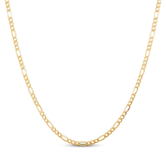 Figaro Chain Necklace 3.5mm Hollow 14K Yellow Gold 22"