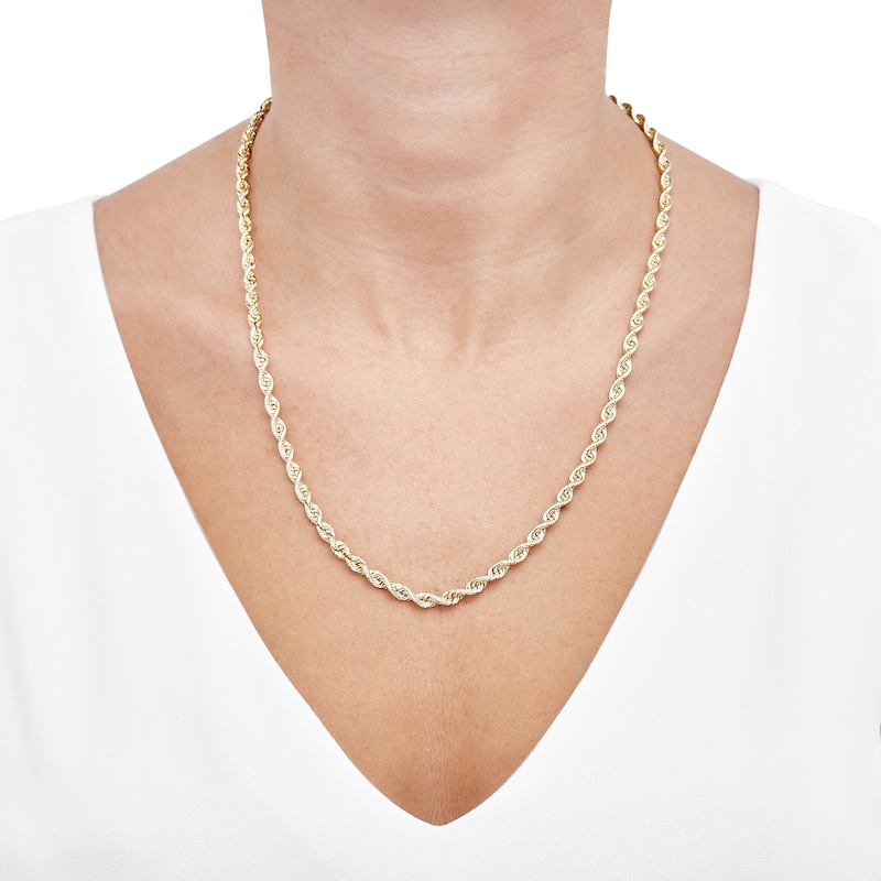 Main Image 4 of Silk Rope Chain 4.5mm Solid 10K Yellow Gold 22&quot;
