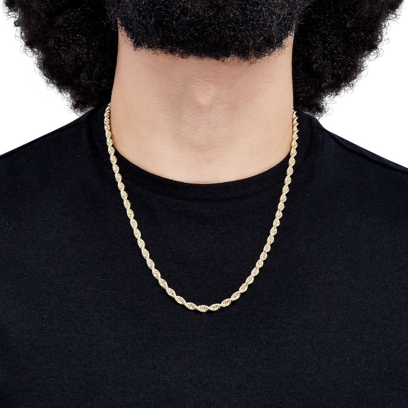 Main Image 5 of Silk Rope Chain 4.5mm Solid 10K Yellow Gold 22&quot;