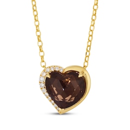 Godiva x Le Vian Heart-Shaped Chocolate Quartz Necklace 1/20 ct tw Diamonds 14K Honey Gold 19"