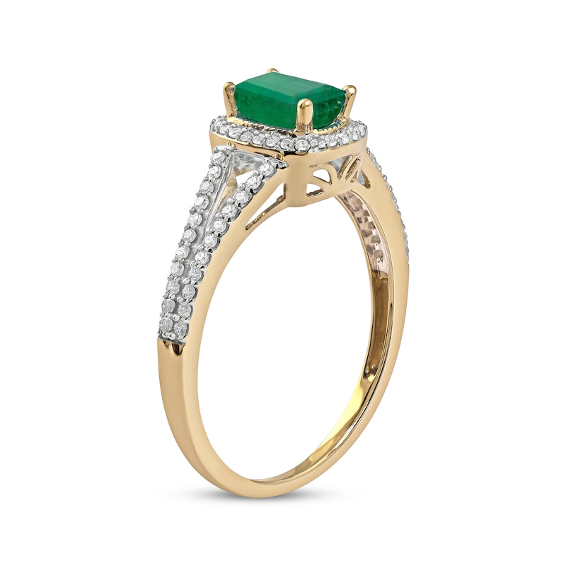 Main Image 2 of Emerald & Diamond Ring 1/5 ct tw 10K Yellow Gold
