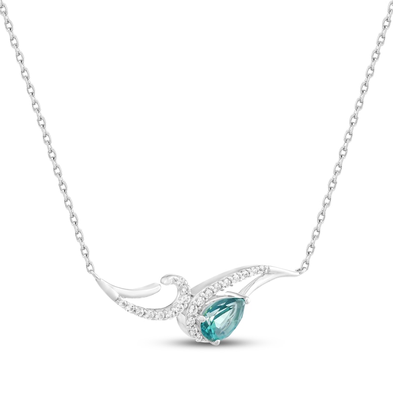 Main Image 2 of Pear-Shaped Oceanic Blue Topaz & White Lab-Created Sapphire Curved Bar Necklace Sterling Silver 18&quot;