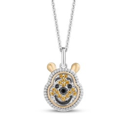 Disney Treasures Winnie the Pooh Citrine, Diamond & Black Onyx Necklace 1/10 ct tw Sterling Silver & 10K Yellow Gold 19"
