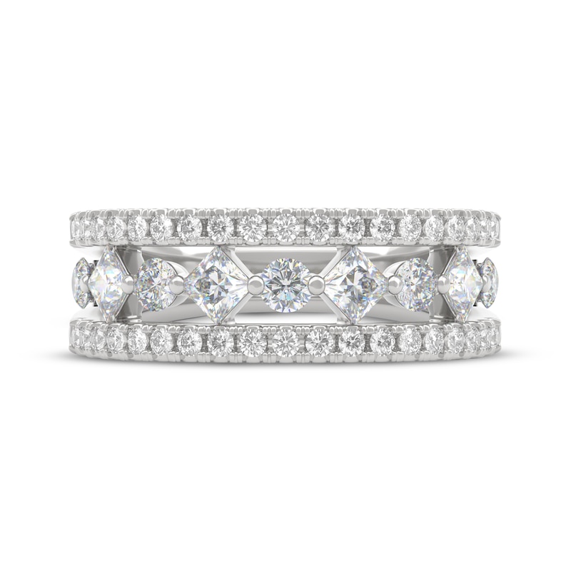 Main Image 3 of THE LEO First Light Diamond Princess & Round-Cut Three-Row Anniversary Ring 1 ct tw 14K White Gold