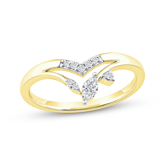 Now + Forever Marquise-Cut Diamond Chevron Split Shank Anniversary Ring 1/6 ct tw 10K Yellow Gold