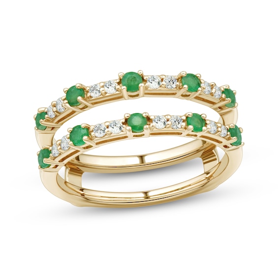 Now + Forever Natural Emerald & Diamond Enhancer Ring 1/5 ct tw 14K Yellow Gold