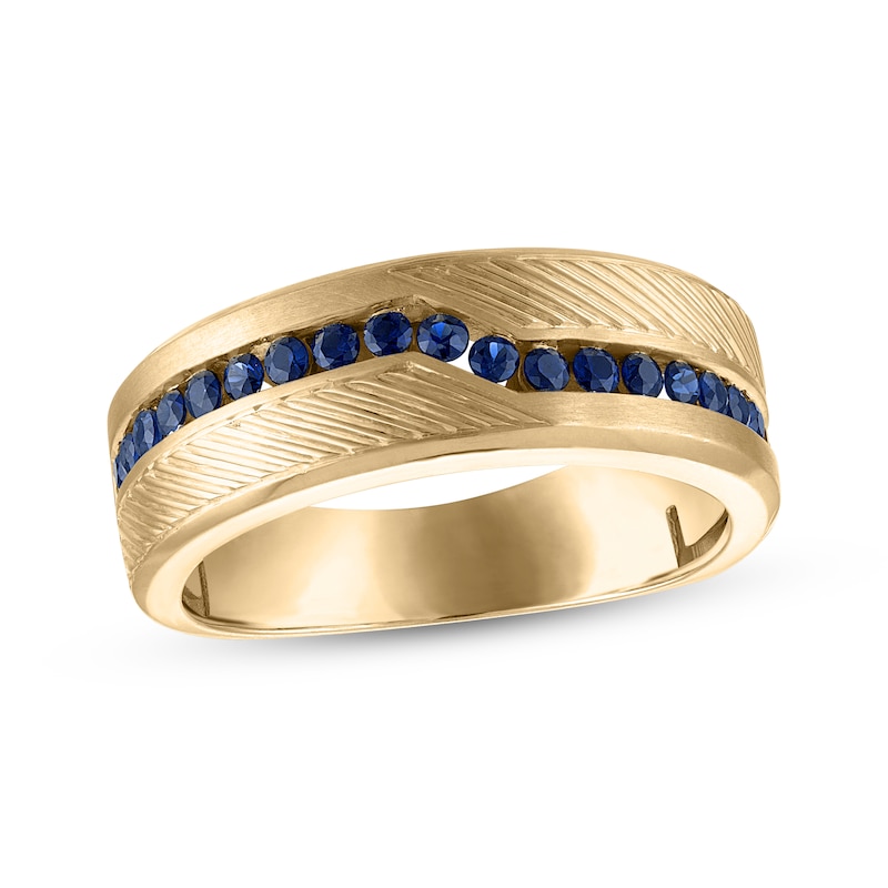 Main Image 1 of Now + Forever Men's Blue Sapphire Wedding Band 10K Yellow Gold