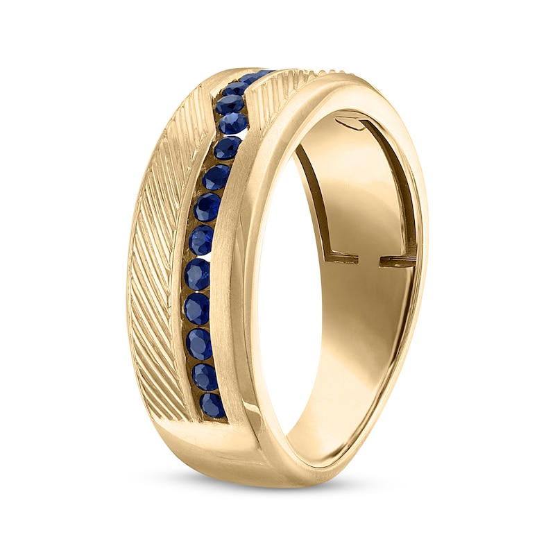 Main Image 2 of Now + Forever Men's Blue Sapphire Wedding Band 10K Yellow Gold