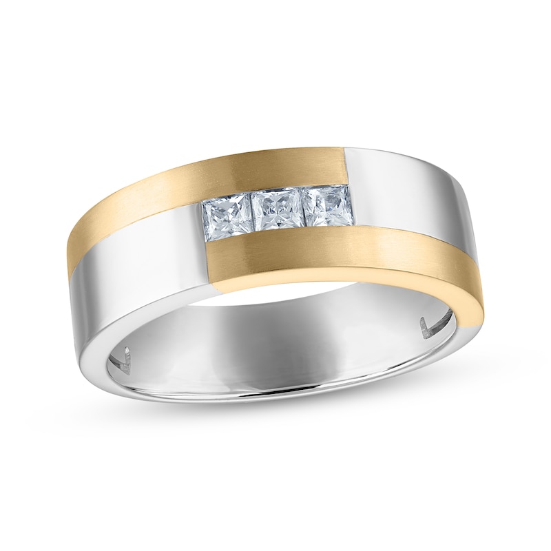 Main Image 1 of Now + Forever Men's Square-Cut Diamond Three-Stone Wedding Band 1/3 ct tw 10K Two-Tone Gold