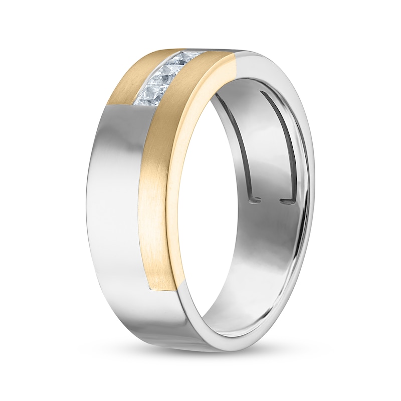 Main Image 2 of Now + Forever Men's Square-Cut Diamond Three-Stone Wedding Band 1/3 ct tw 10K Two-Tone Gold