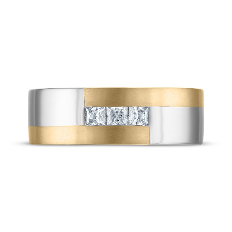 Main Image 3 of Now + Forever Men's Square-Cut Diamond Three-Stone Wedding Band 1/3 ct tw 10K Two-Tone Gold