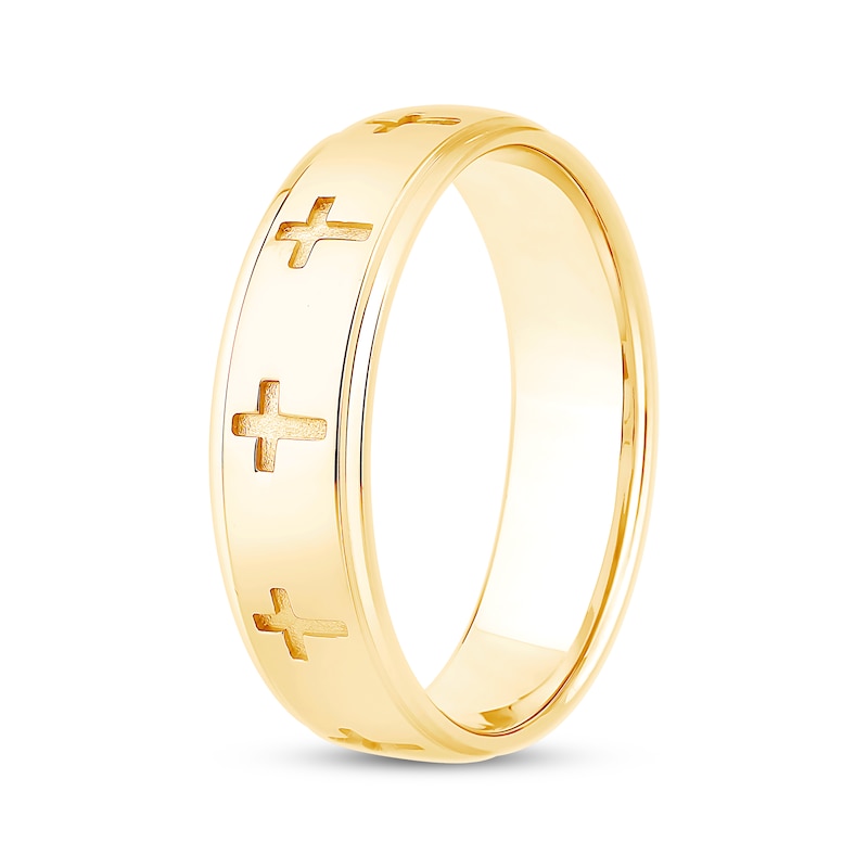 Main Image 2 of Now + Forever Men's Cross Imprint Wedding Band 10K Yellow Gold 5.9mm