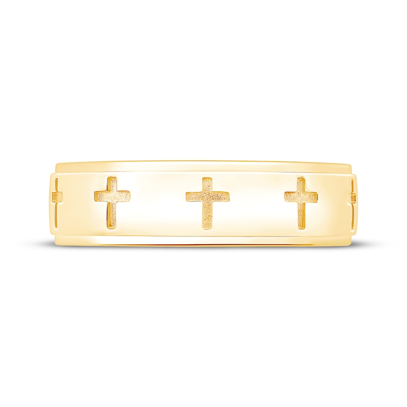 Main Image 3 of Now + Forever Men's Cross Imprint Wedding Band 10K Yellow Gold 5.9mm