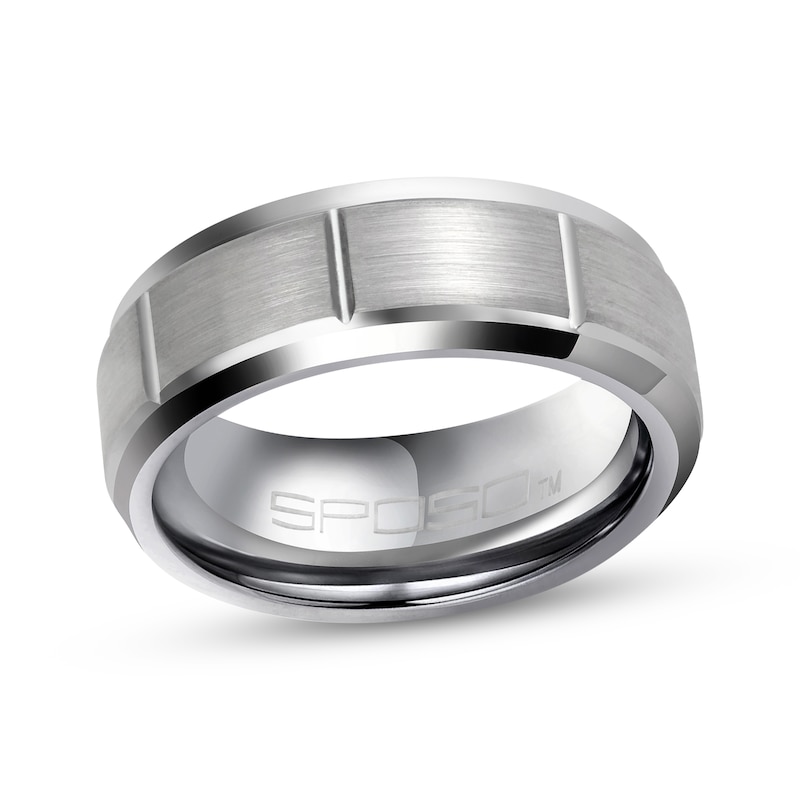 Main Image 1 of Now + Forever Men's Brushed Brick Pattern Wedding Band Tungsten Carbide 8mm