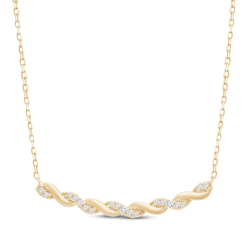 Main Image 1 of Diamond Twist Curve Necklace 1/6 ct tw 10K Yellow Gold 18&quot;