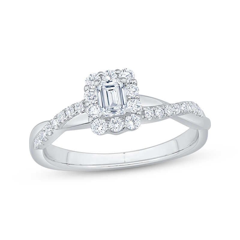 Main Image 1 of Now + Forever Now + Forever Emerald-Cut Diamond Halo Engagement Ring 1/2 ct tw 14K White Gold