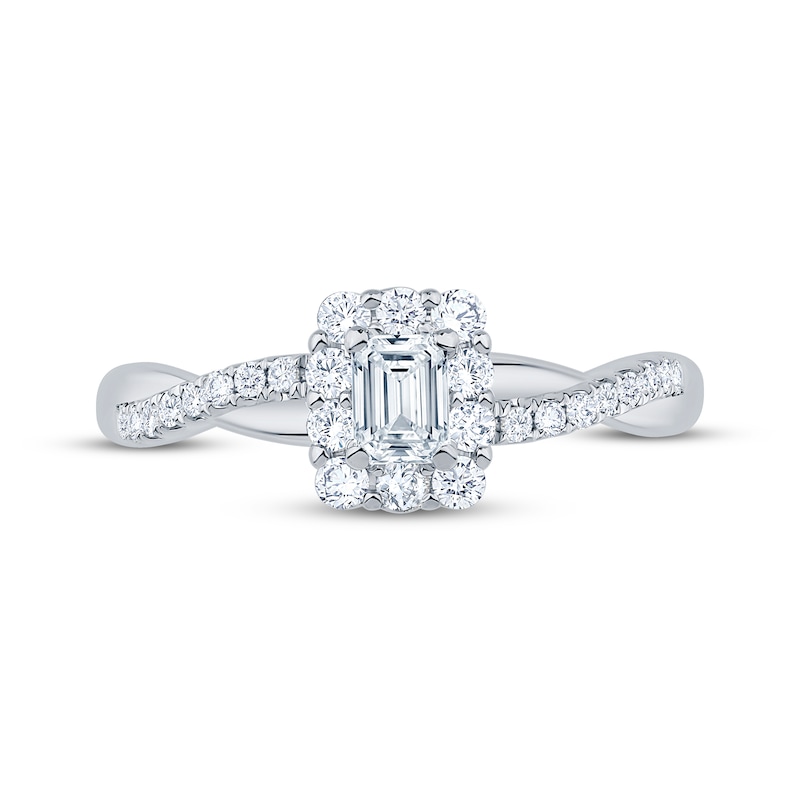 Main Image 3 of Now + Forever Now + Forever Emerald-Cut Diamond Halo Engagement Ring 1/2 ct tw 14K White Gold