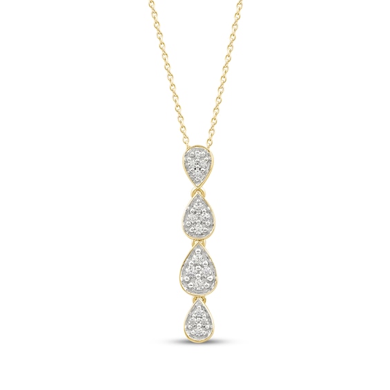 Multi-Diamond Quad Teardrop Necklace 1/5 ct tw 10K Yellow Gold 18"
