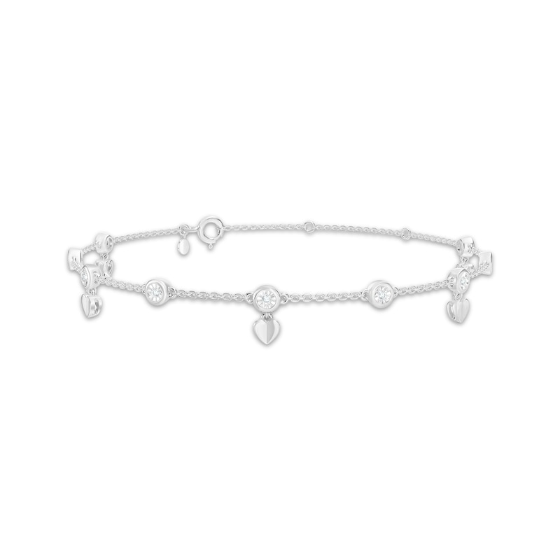 Main Image 1 of Diamond Heart Dangle Anklet 1/8 ct tw Sterling Silver 10&quot;