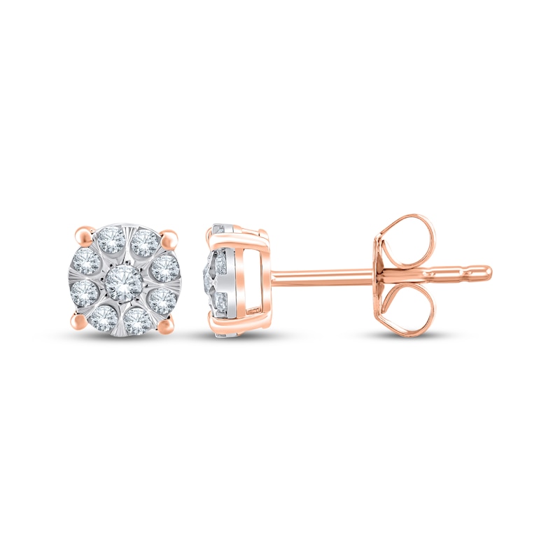 Main Image 1 of Multi-Diamond Circle Stud Earrings 1/4 ct tw 10K Rose Gold