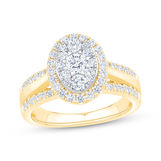 Now + Forever Multi-Diamond Oval Halo Engagement Ring 1 ct tw 14K Yellow Gold