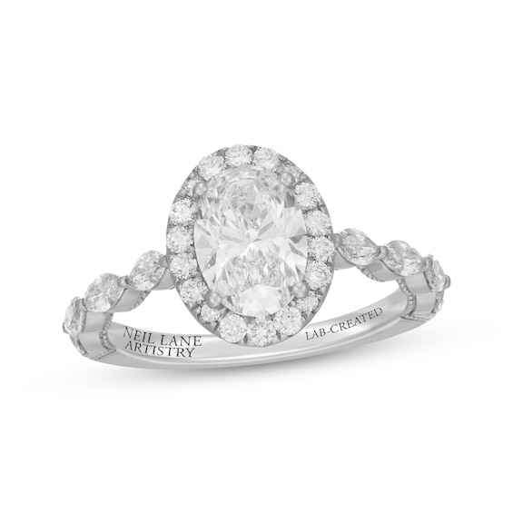 Neil Lane Artistry Oval-Cut Lab-Grown Diamond Halo Engagement Ring 2-1/2 ct tw 14K White Gold