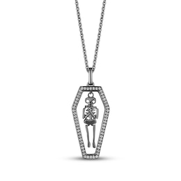 Disney Treasures Hocus Pocus Diamond Skeleton Dangle Necklace 1/6 ct tw Black Rhodium-Plated Sterling Silver 19"
