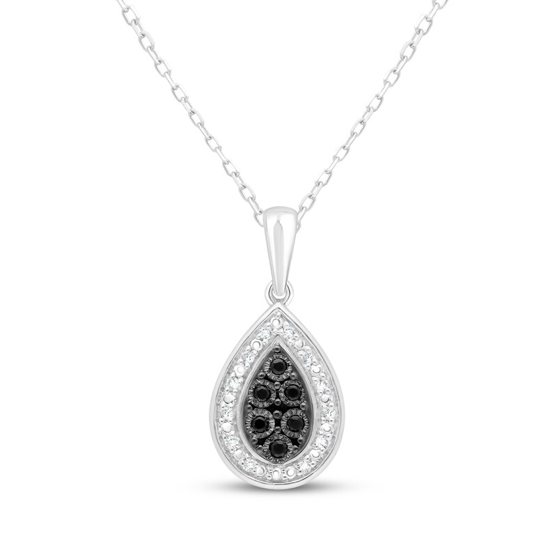 Main Image 1 of Black & White Multi-Diamond Teardrop Necklace 1/15 ct tw Sterling Silver 18&quot;