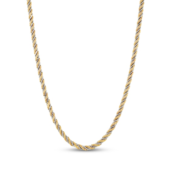 2.46mm Rope & Box Chain Necklace Hollow 10K Two-Tone Gold 20"