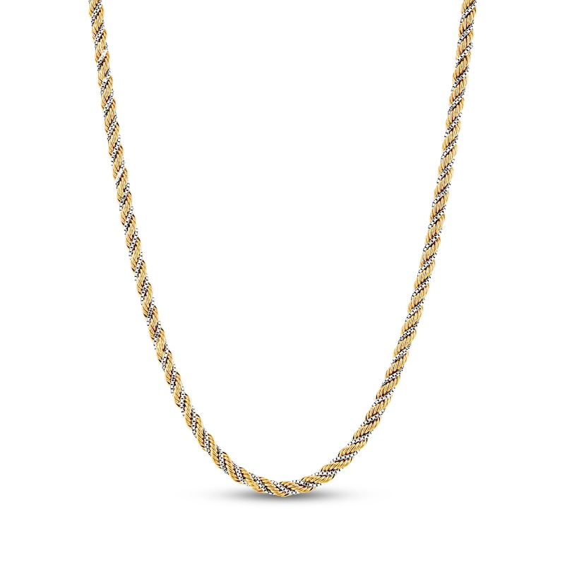 Main Image 1 of 2.46mm Rope & Box Chain Necklace Hollow 10K Two-Tone Gold 20"