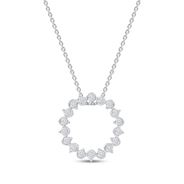 Diamond Squiggle Circle Necklace 1/3 ct tw 10K White Gold 18"