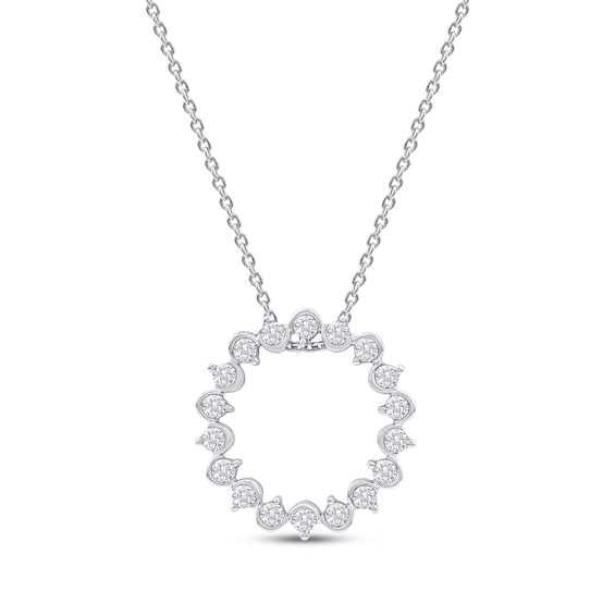Diamond Squiggle Circle Necklace 1/3 ct tw 10K White Gold 18"