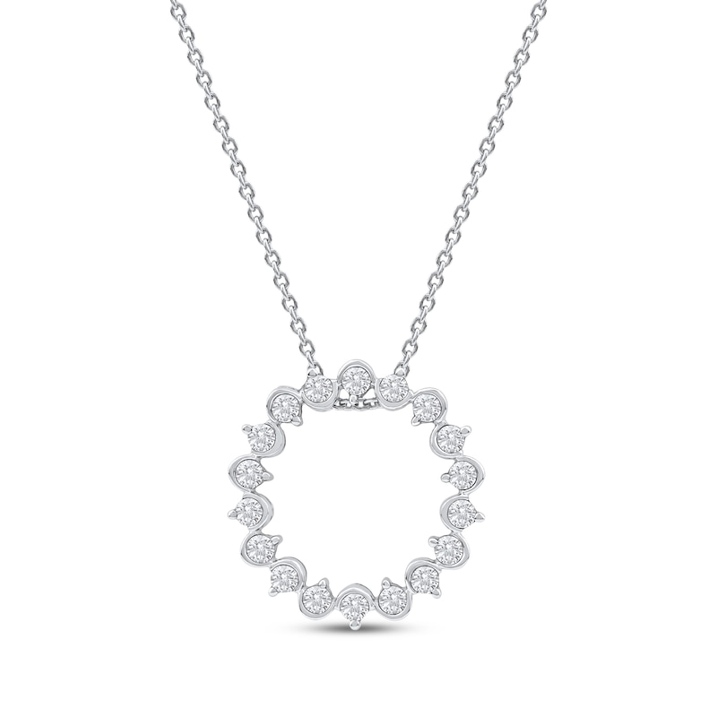 Main Image 1 of Diamond Squiggle Circle Necklace 1/3 ct tw 10K White Gold 18&quot;