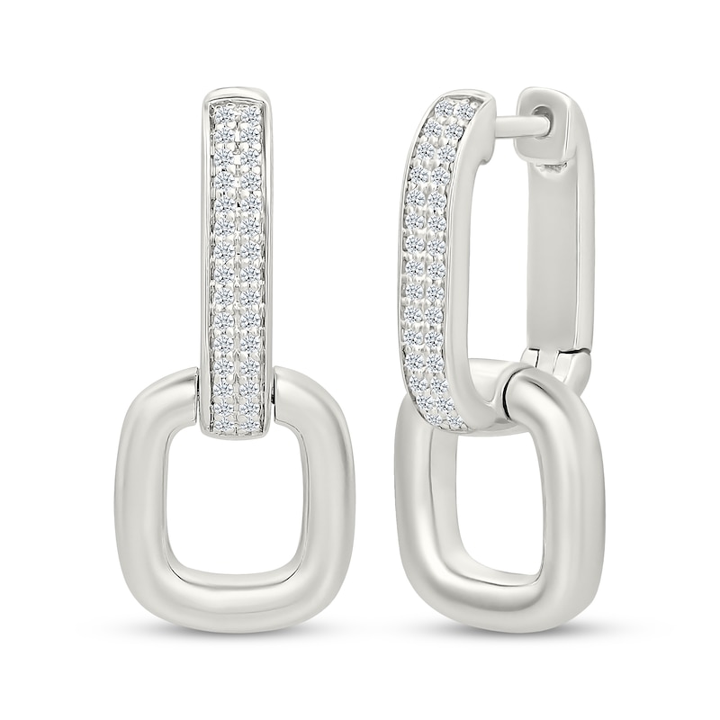 Main Image 1 of Diamond Square Link Door Knocker Hoop Earrings 1/4 ct tw Sterling Silver
