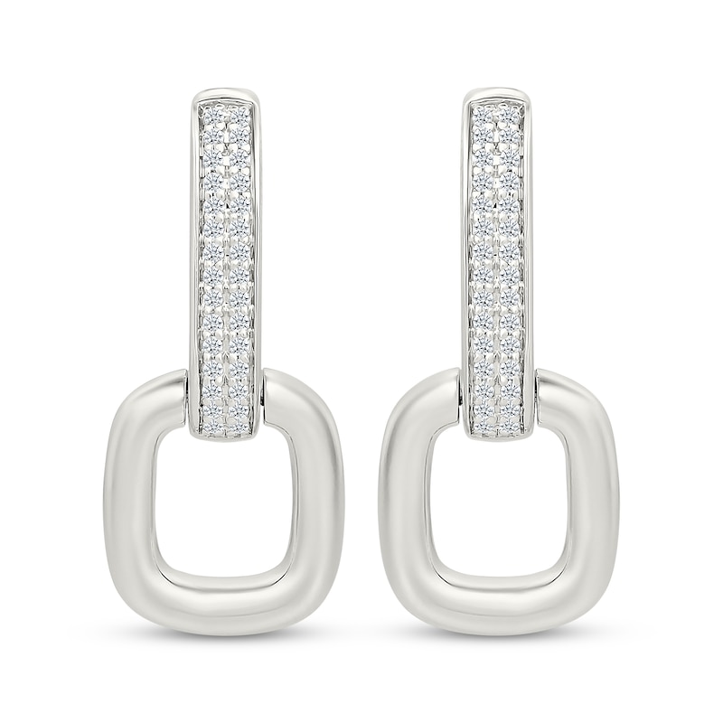 Main Image 2 of Diamond Square Link Door Knocker Hoop Earrings 1/4 ct tw Sterling Silver
