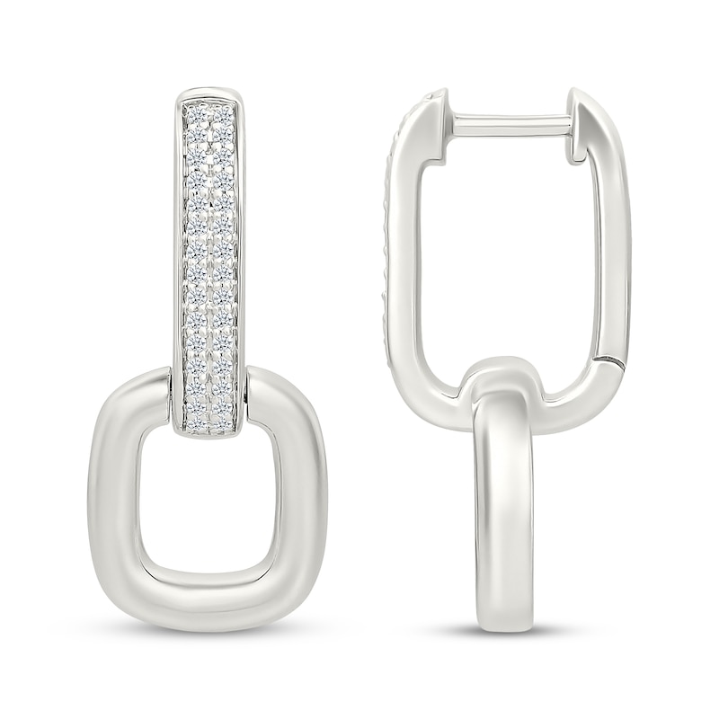 Main Image 3 of Diamond Square Link Door Knocker Hoop Earrings 1/4 ct tw Sterling Silver