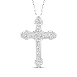 White Lab-Created Sapphire Cross Necklace Sterling Silver 18"