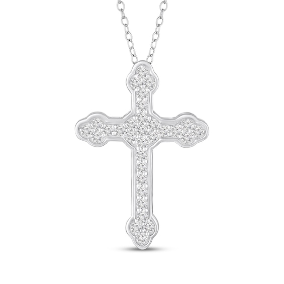 White Lab-Created Sapphire Cross Necklace Sterling Silver 18"