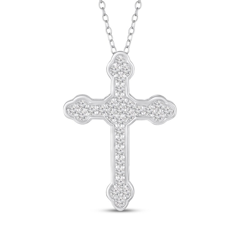 Main Image 1 of White Lab-Created Sapphire Cross Necklace Sterling Silver 18"