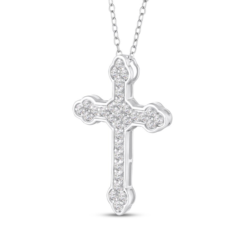 Main Image 2 of White Lab-Created Sapphire Cross Necklace Sterling Silver 18"