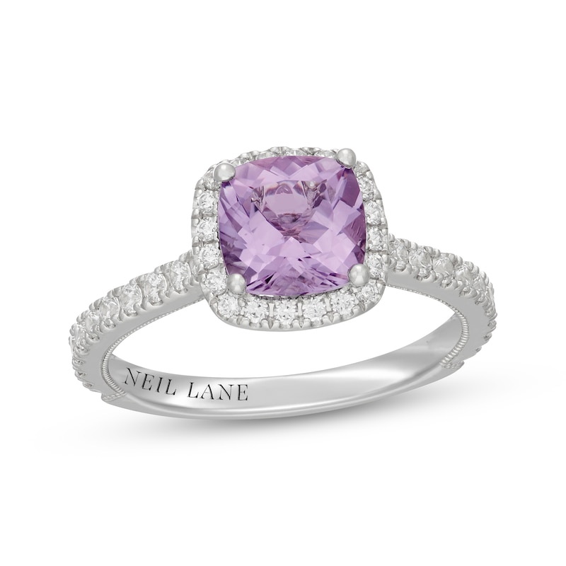 Main Image 1 of Neil Lane Cushion-Cut Purple Quartz & Diamond Halo Engagement Ring 5/8 ct tw 14K White Gold