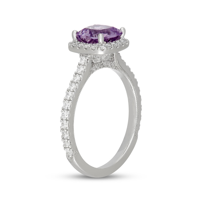 Main Image 2 of Neil Lane Cushion-Cut Purple Quartz & Diamond Halo Engagement Ring 5/8 ct tw 14K White Gold