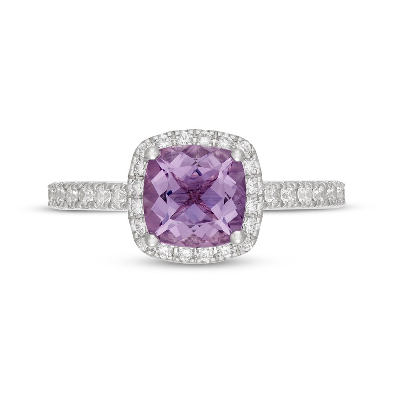 Main Image 3 of Neil Lane Cushion-Cut Purple Quartz & Diamond Halo Engagement Ring 5/8 ct tw 14K White Gold