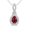Thumbnail Image 1 of Pear-Shaped Lab-Created Ruby & White Lab-Created Sapphire Drop Necklace Sterling Silver 18"