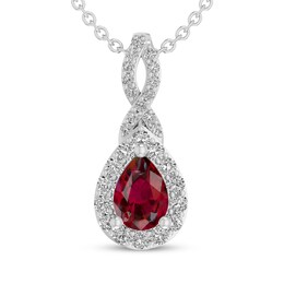 Pear-Shaped Lab-Created Ruby & White Lab-Created Sapphire Drop Necklace Sterling Silver 18"